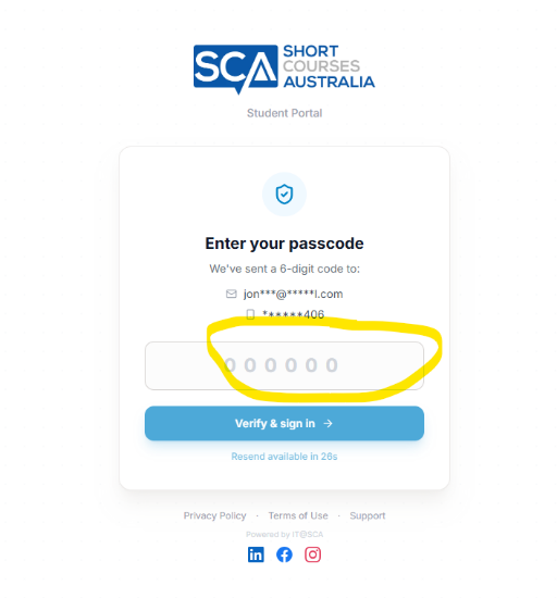 Enter the passcode to verify and sign in